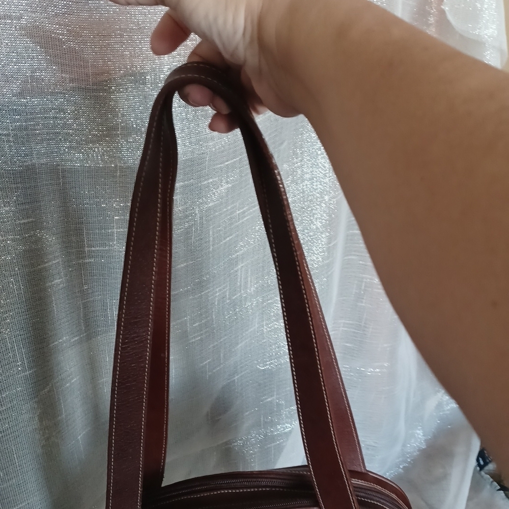 Tignanello navy and tan leather purse, 11" x8"x3", very clean - Picture 7 of 8